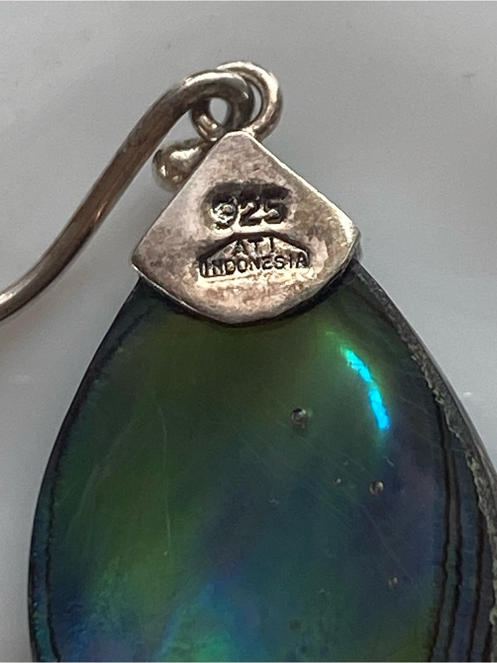 Sterling Silver Abalone Teardrop Earrings - Iridescent Green-Blue - Picture 5 of 8